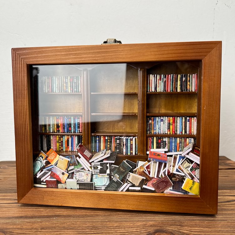 Small shops Miniature Wooden Bookcase Cabinet (Fits 6 Minibooks)