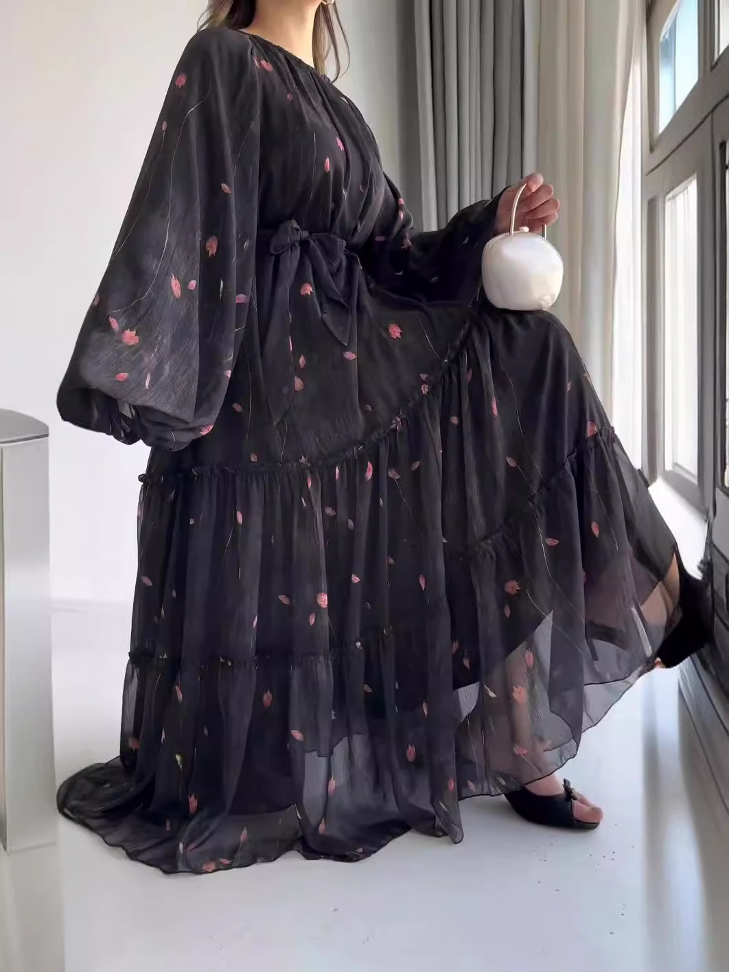Wavlynn Floral Maxi Dress With Lantern Sleeves And Peter Pan Collar For Spring And Summer main image 1
