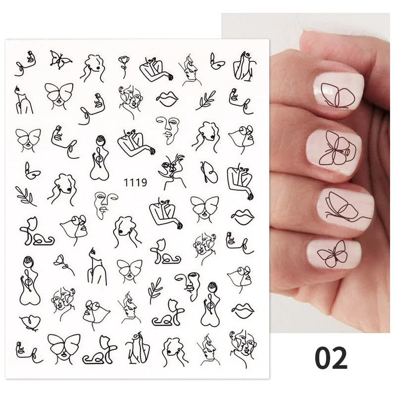 1PC 3D Nail Sticker Stick Figure Woman Face Pattern Special Transfer Picture Flowers Sliders Sticker DIY Nail Art Decoration