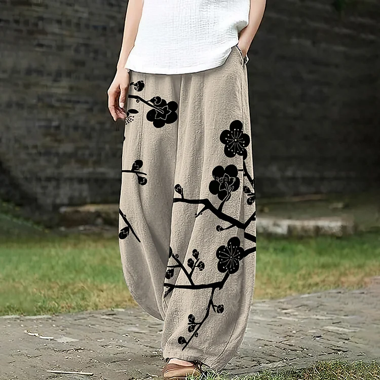 Women's Sakura Art Ink And Wash Loose Casual Pants