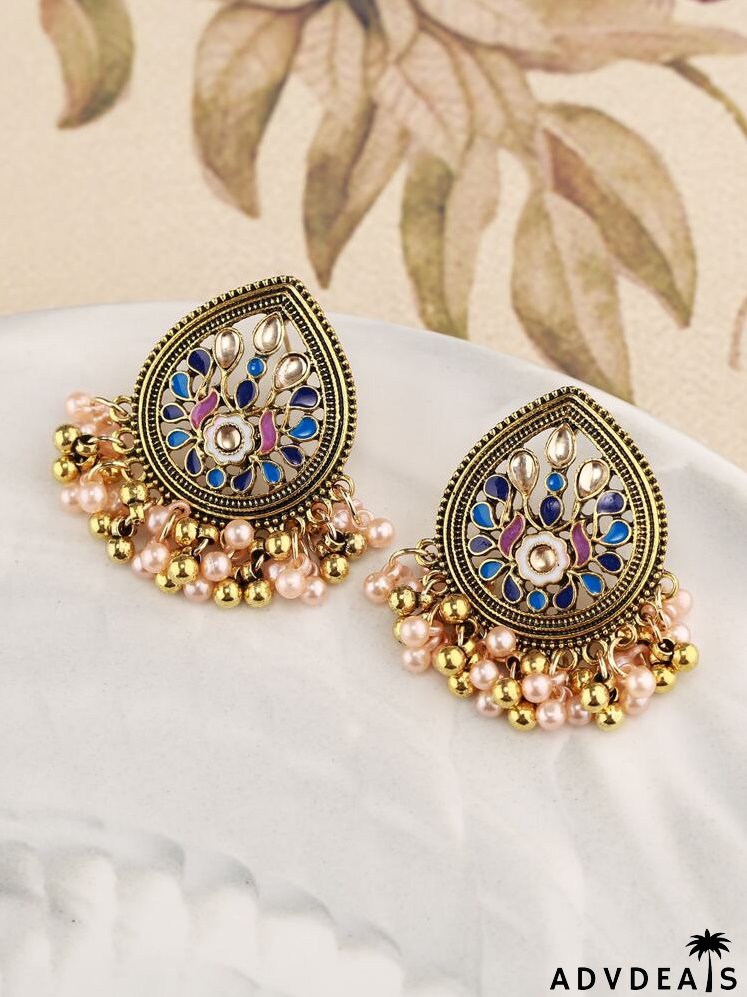Faux Pearl & Bead Decor Water Drop Earrings