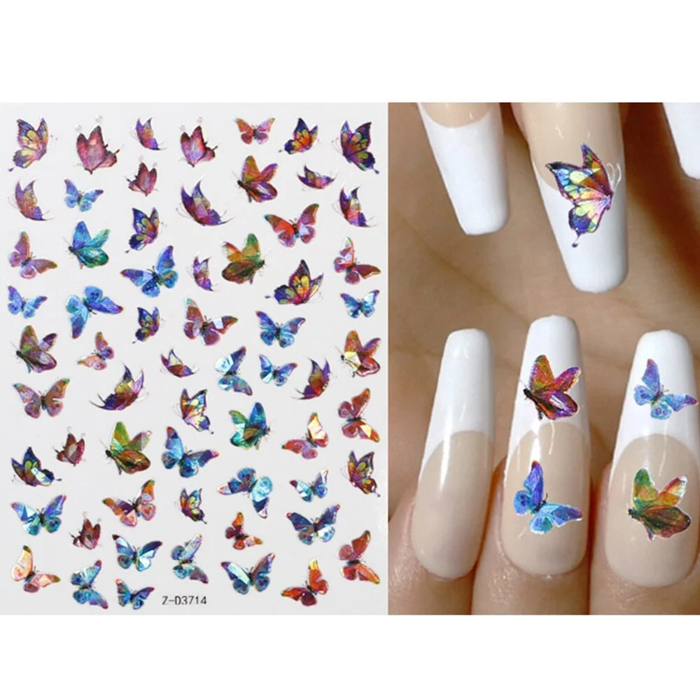 1pcs Holographic 3D Butterfly Designs Sticker Nail Decal DIY Slider for Manicure Nail Art Watermark Manicure Decoration-Nail Inspo