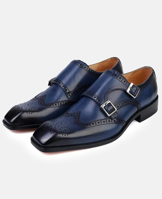 Vintage Square Toe Buckle PU Leather Brogue Shoes