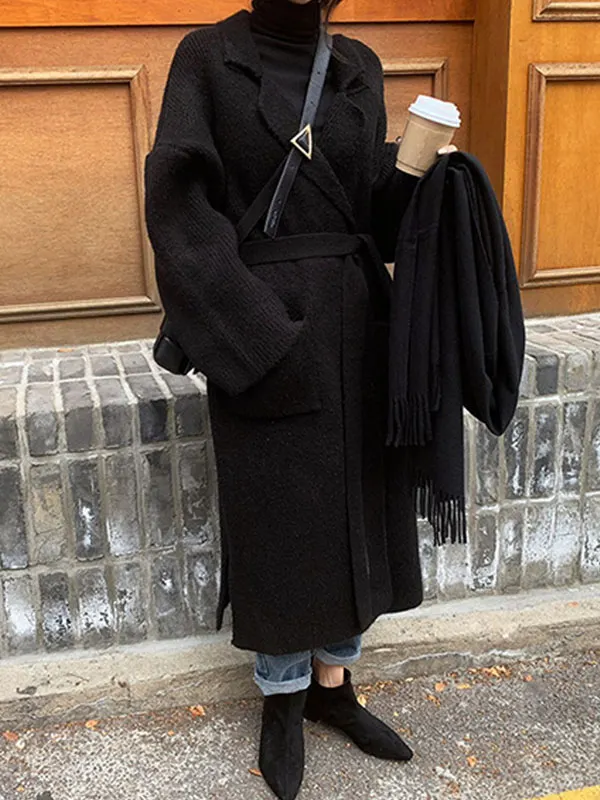Elegant Tie-Front Cardigan with Long Sleeves and Round Neck