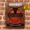 Personalized Grilling Backyard Bar And Grill Chilling Custom Classic Metal Signs