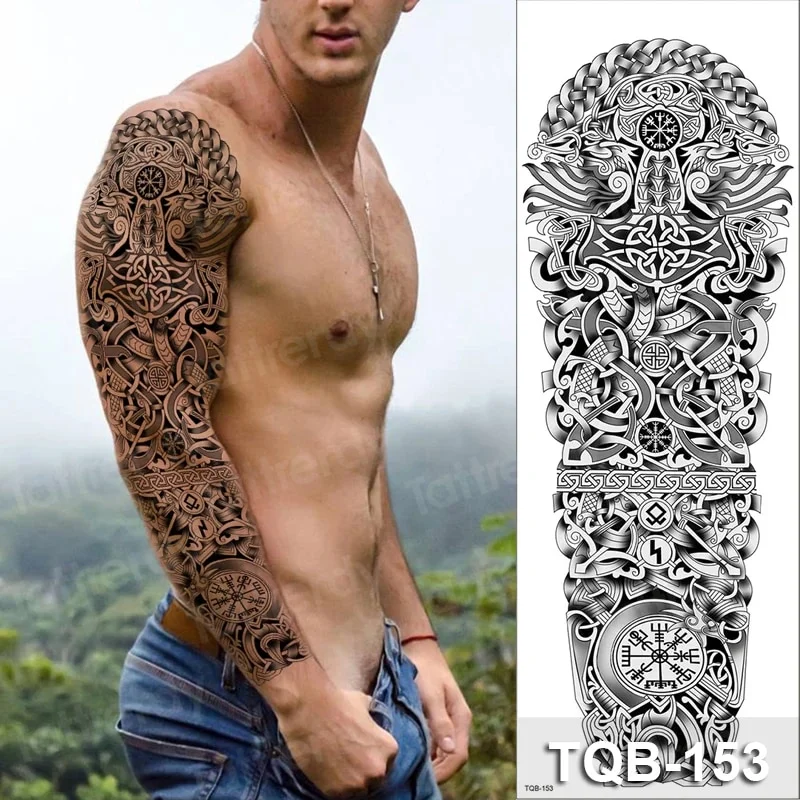Sdrawing Temporary Tattoos men large full arm sleeve tattoo god wolf moon dragon lion king tiger forest tattoo designs big body