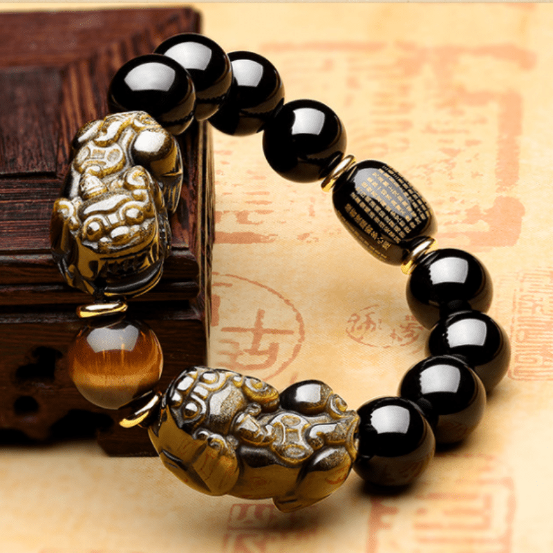 Natural Gold Obsidian Double Pixiu Bracelet