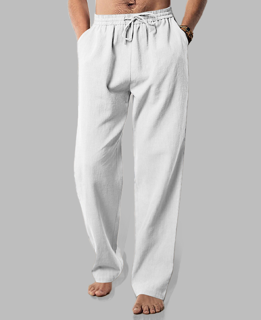 Casual Drawstring Waist Solid Linen Wide Leg Pants