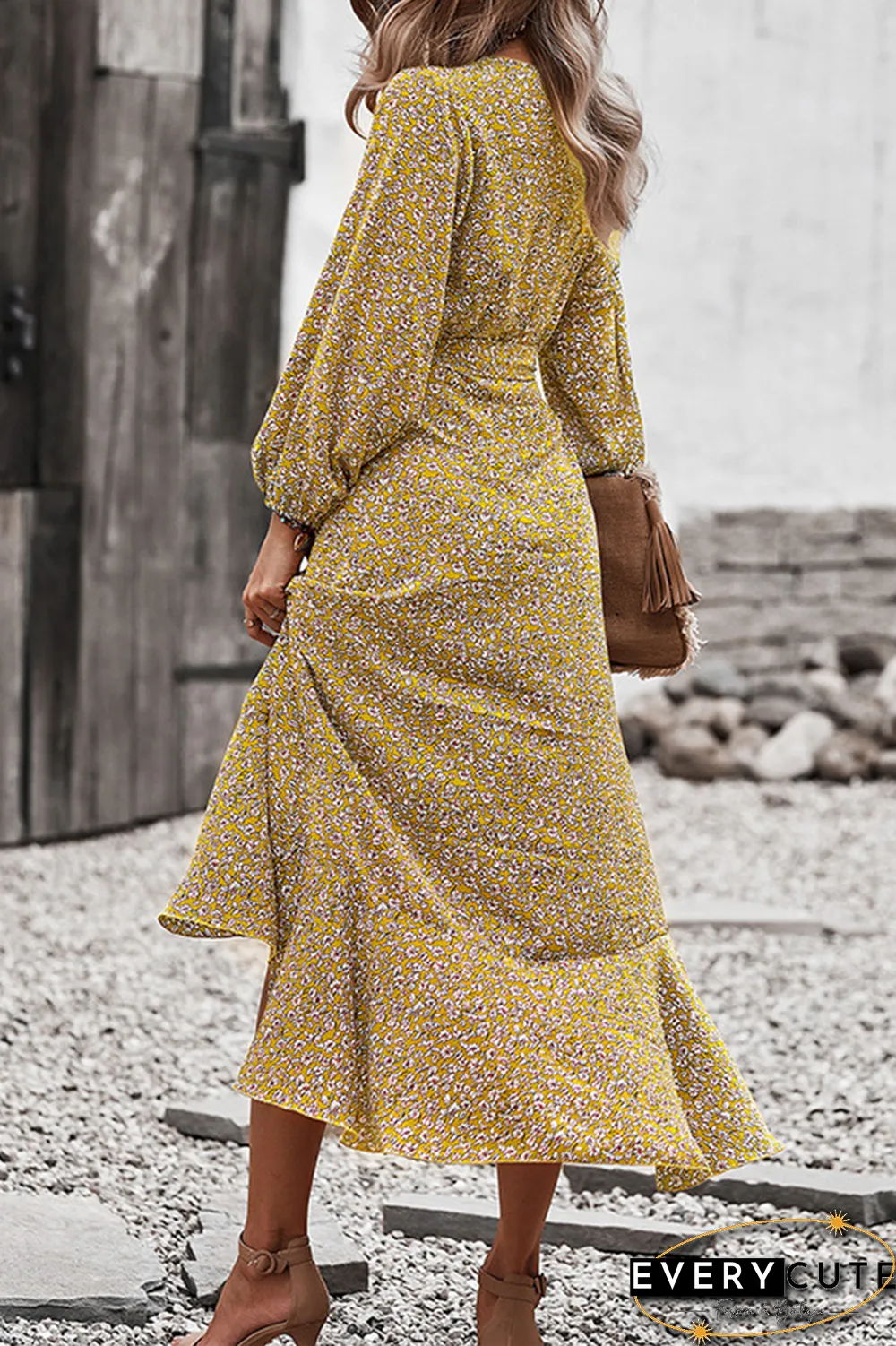 Elegant Floral Flounce Strap Design V Neck A Line Dresses(5 colors)