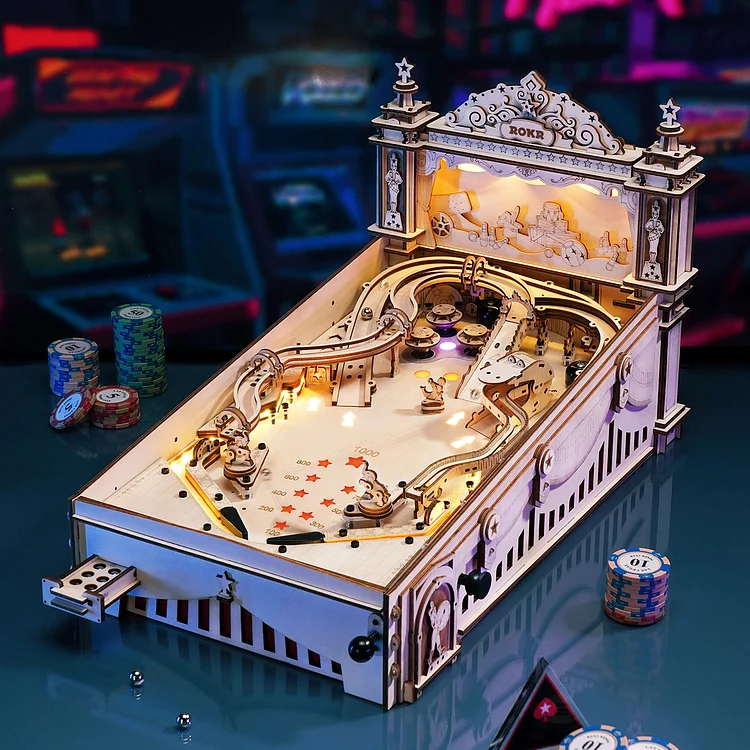 ROKR 3D Pinball Machine 3D Wooden Puzzle, Pinball Game