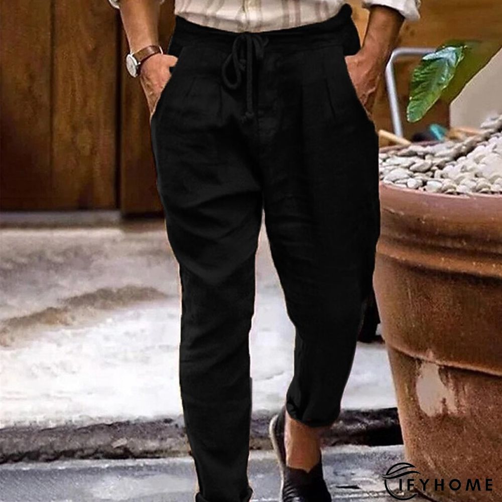 Men's Linen Pants Trousers Summer Pants Beach Pants Plain Breathable Soft Casual Daily Holiday Linen / Cotton Blend Fashion Streetwear Black White Micro-elastic | IFYHOME