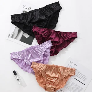 Men Solid Satin Ruffle Panties Sexy Thongs