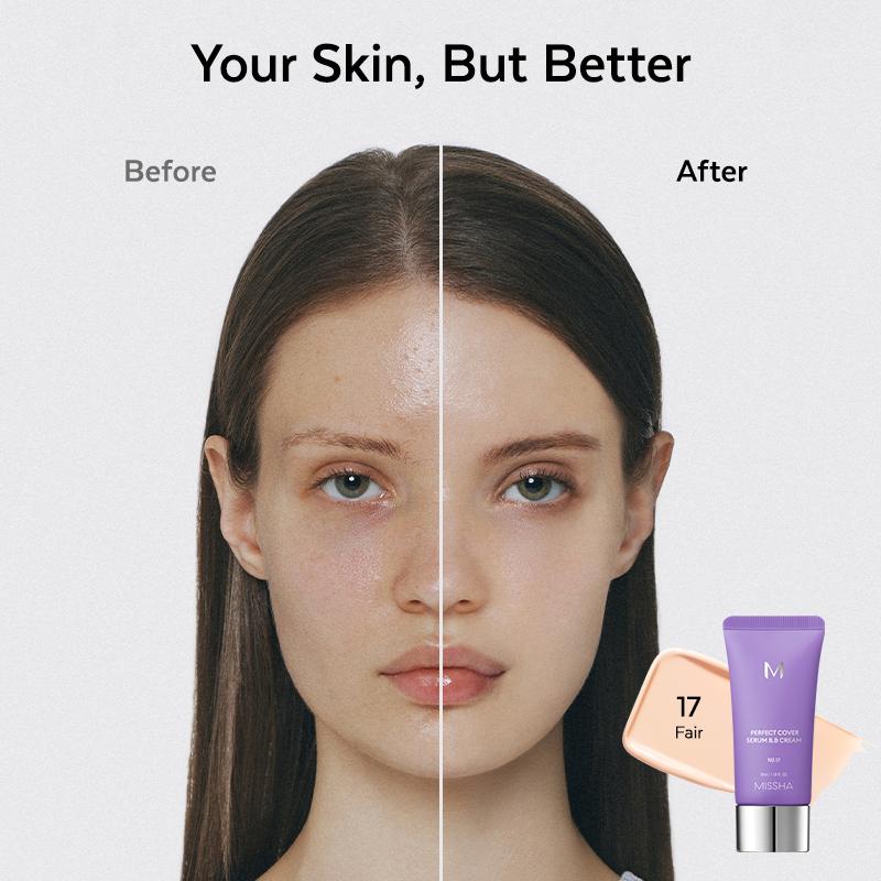 [MISSHA Official] M Perfect Cover Serum BB Cream (35ml) - Bifida Ferment Lysate Serum-Infused BB Cream for Anti-Aging Skin Rejuvenation, Skin Tint, Tinted Moisturizer, Skin Care Foundation Makeup,Superfood Complex,Glass Skin CardiBB OGBB PurpleBB