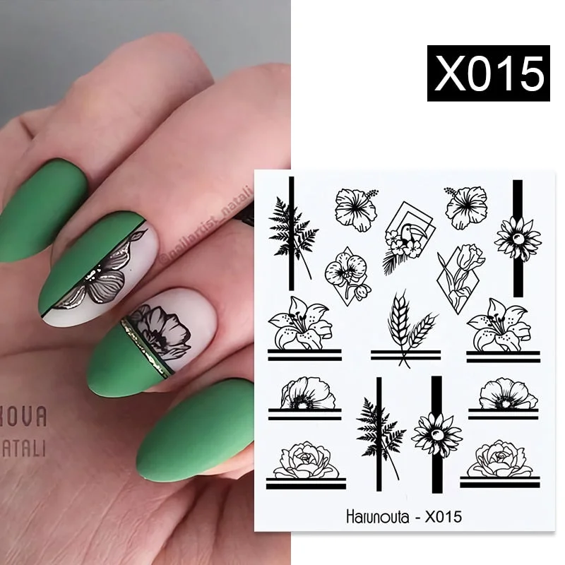 1Pc Spring Water Nail Decal And Sticker Flower Leaf Tree Green Simple Summer DIY Slider For Manicuring Nail Art Watermark