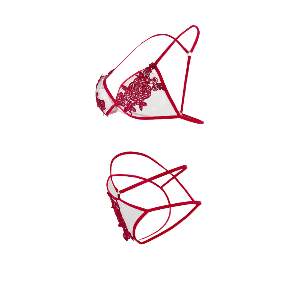 Lace Appliques Underwire Crotchless Lingerie Set