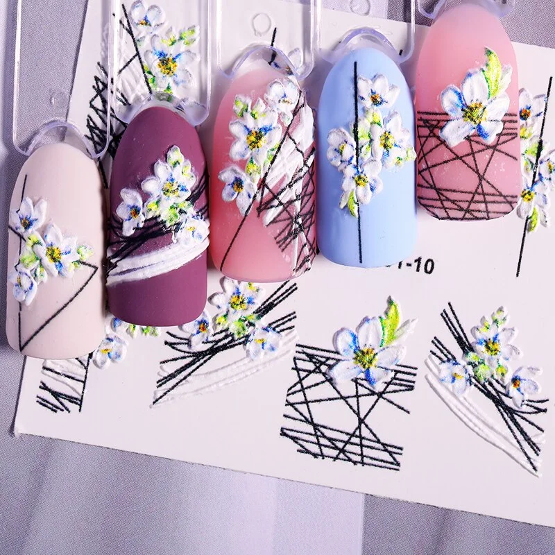 1PC White Embossed Flower Lace 5D Nail Stickers Flower Butterfly Wedding Nail Art Designs Decoration For Manicures