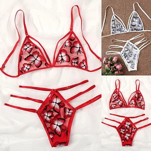 Quicksell Butterfly Pattern Spot Red Valentine's Day Women's Three-point Sexy Underwear