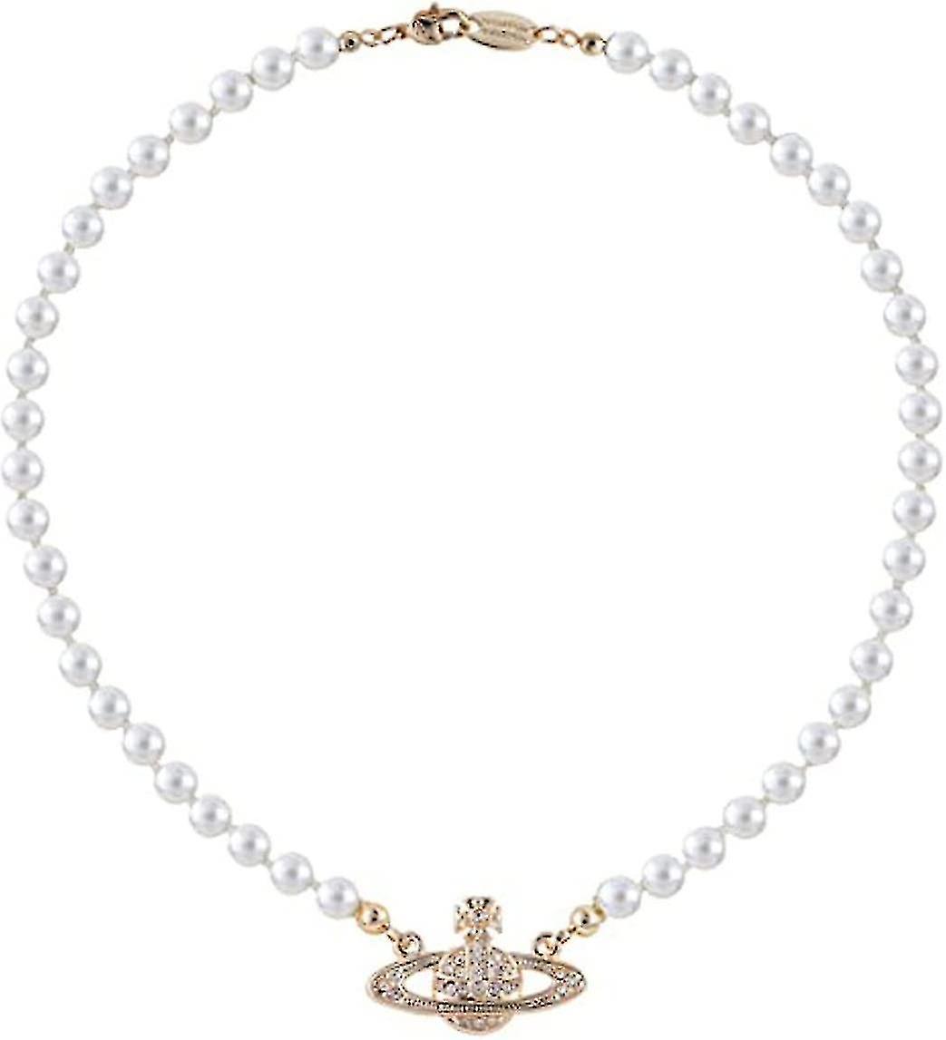 Pearl Crystal Saturn Planet Necklace Bracelet, Minimalist Stylish Choker Jewelry Gifts lin