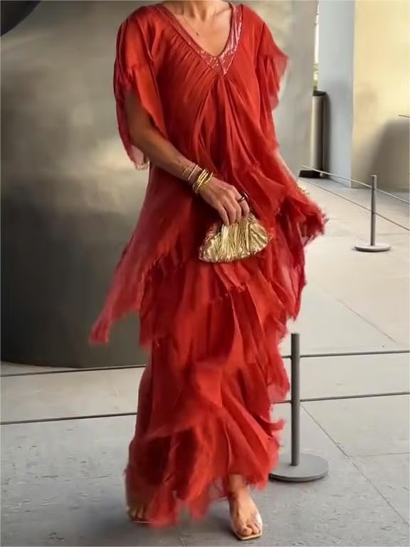 🔥 Elegant V-neck Maxi Dress