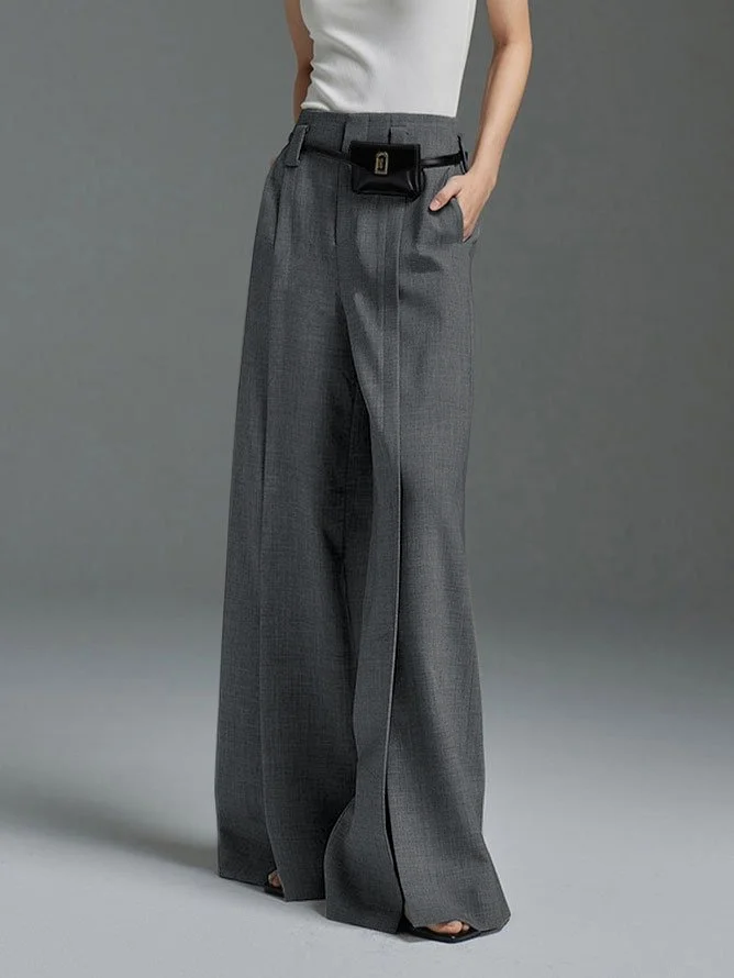 Effortless Sophistication: High-Waisted Pleated Split-Front Trousers ...