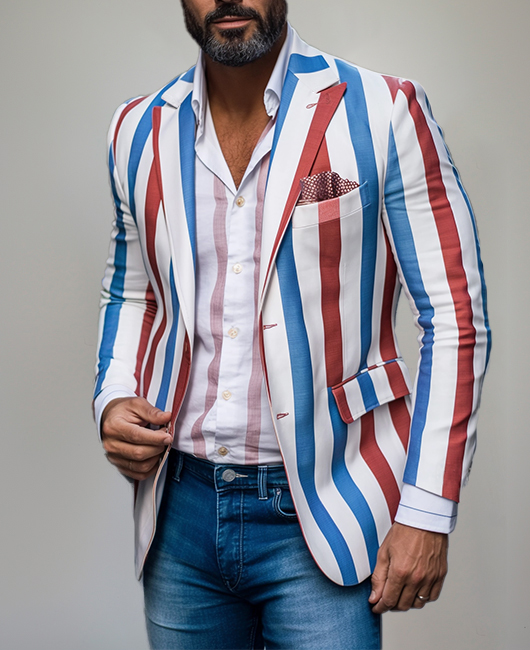 Contrast Striped Peak Lapel Single Breasted Blazer