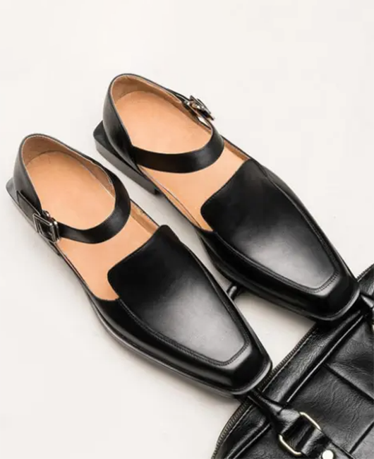 Casual Hollow Out Square Neck Buckle PU Leather Sandals