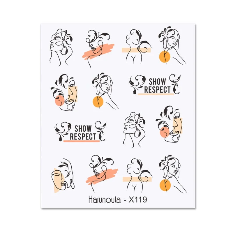 1PC 3D Nail Sticker Stick Figure Woman Face Pattern Special Transfer Picture Flowers Sliders Sticker DIY Nail Art Decoration