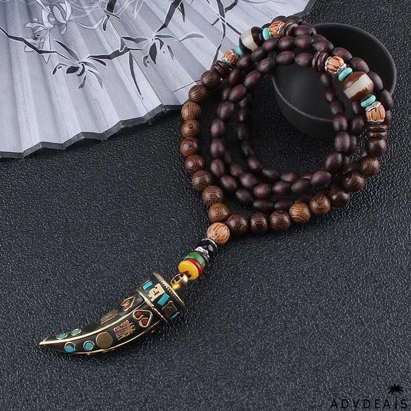 Fabulous Design Ethnic Horn Shaped Pendant Beaded Necklace