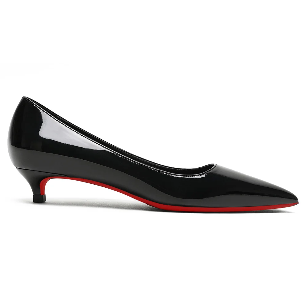 30mm Pointed Toe Red Bottom Kitten Heels Slip On Daily Pumps for Women-MERUMOTE