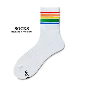 Rainbow striped sports cotton towel bottom thickened mid-length sweat-absorbent socks