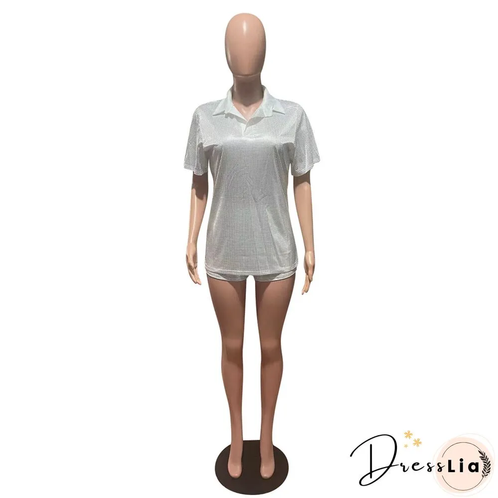 Short Sleeve Bronzing T-Shirt Casual Biker Shorts Outfit