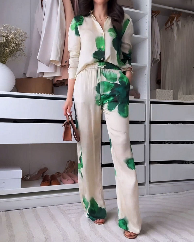 Fashion Printed Lapel Shirt & Pants Two-Piece Set-Neogeekshirts:luchamp