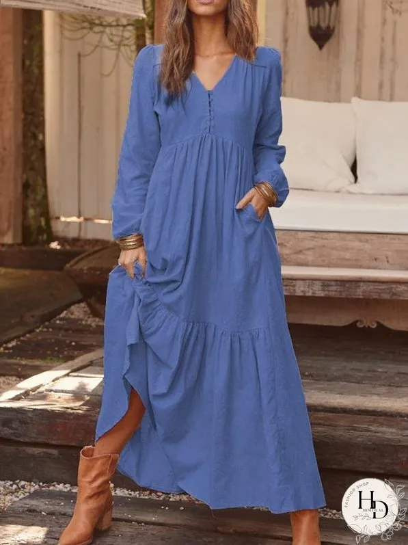 Casual Long-sleeved Dress With Big Swing