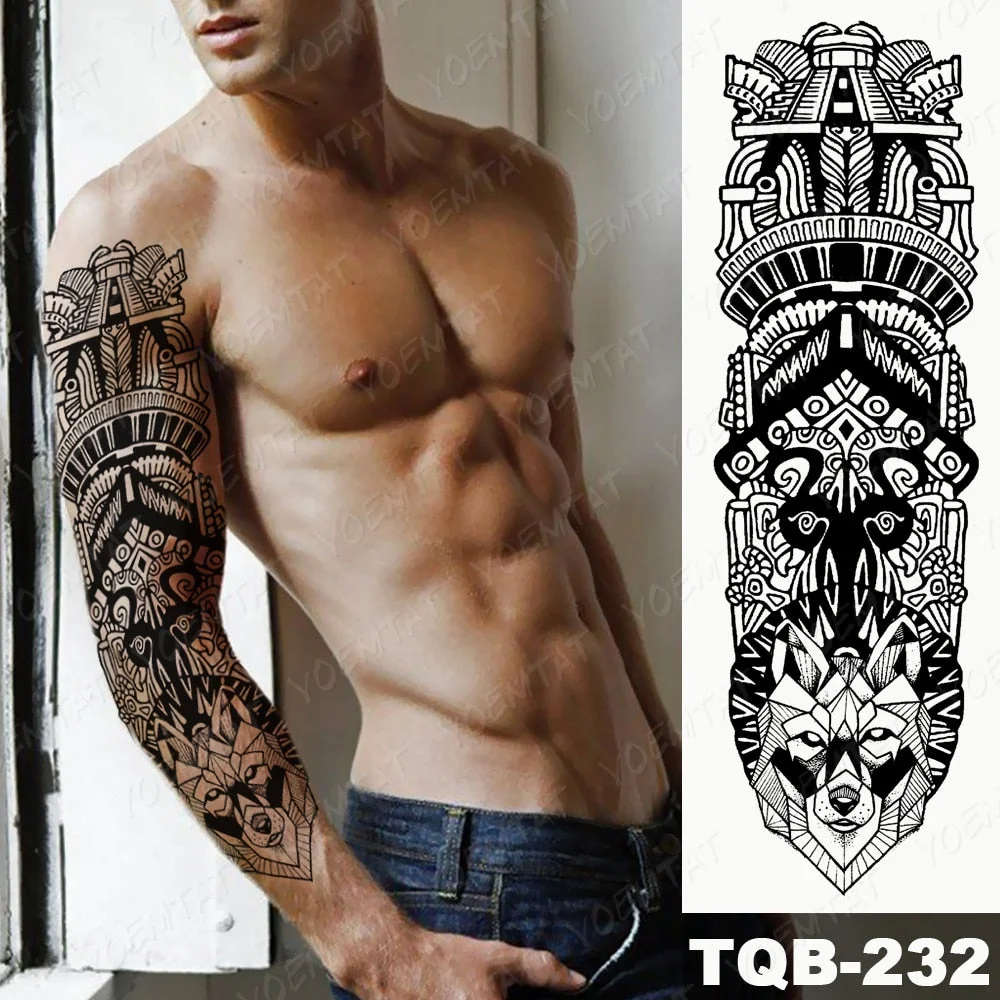 Large Arm Sleeve Tattoo Lion Cross Prayer Waterproof Temporary Tatto Sticker Tiger Beach Compass Body Art Full Fake Tatoo Men