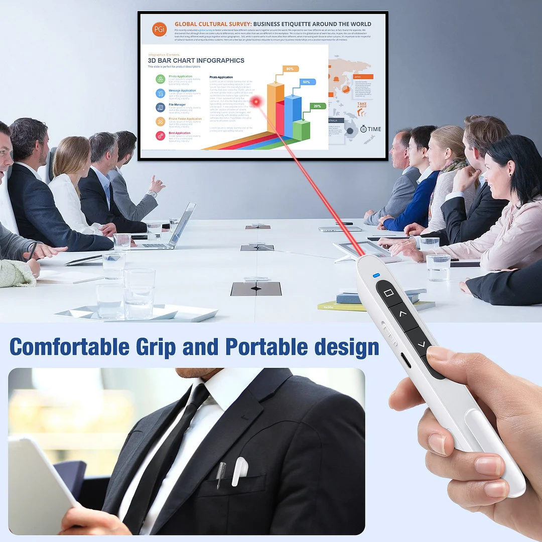 D203 USB C Presentation Clicker with Volume Control, Wireless Presenter Remote PowerPoint Clicker Slide Advancer Pointer for Teachers  （EAN：6977916570016 ）