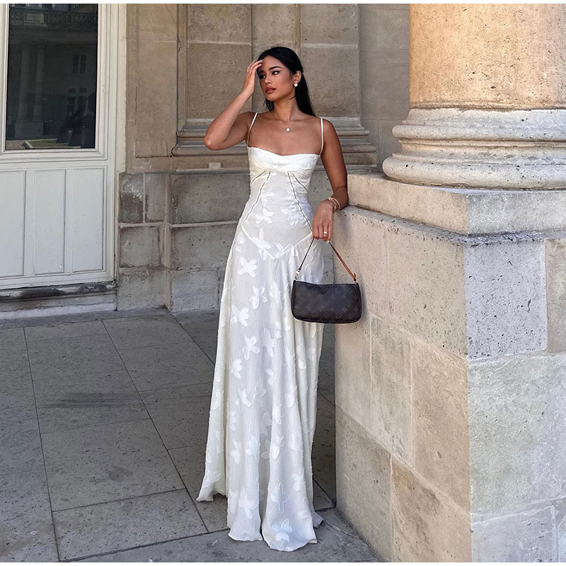 Elegant Floral Print Spaghetti Strap Maxi Dress-Vestes Novas