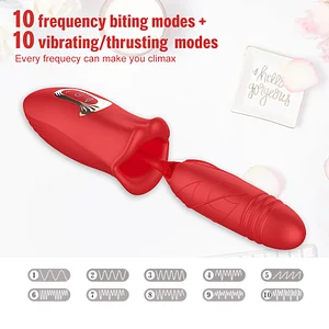 Rose Kiss Lip Tongue Suction Vibrator With Thrusting Dildo Vibrator