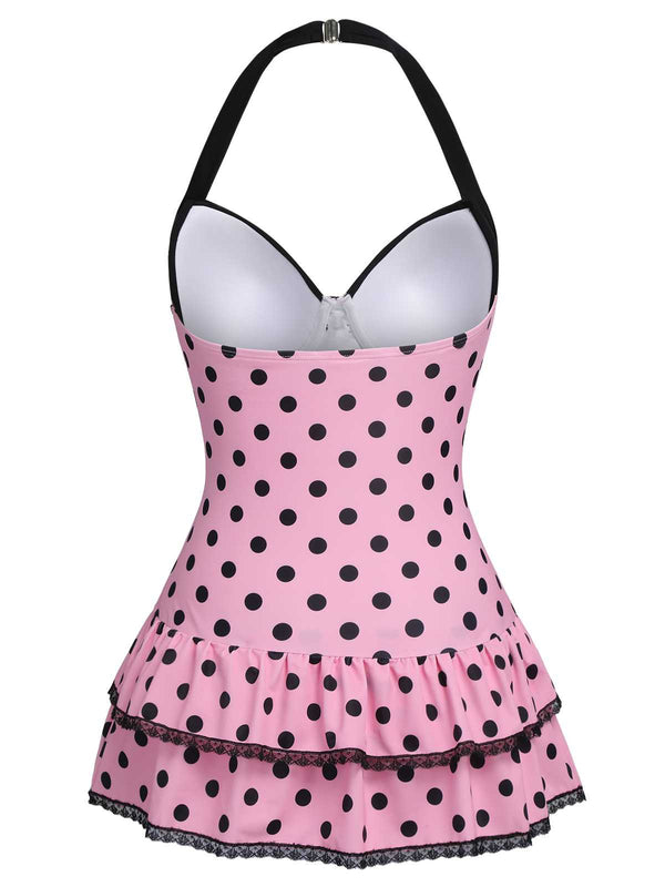 1940S HALTER POLKA DOTS BOW ONE-PIECE SWIMSUIT