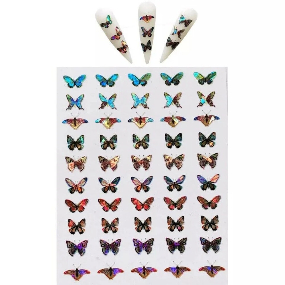 1pcs Holographic 3D Butterfly Designs Sticker Nail Decal DIY Slider for Manicure Nail Art Watermark Manicure Decoration-Nail Inspo