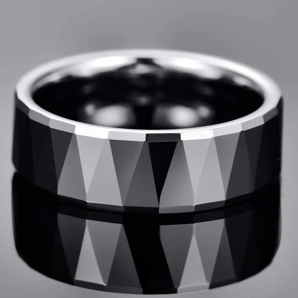 4MM 6MM 8MM 10MM Mens Women Silver Multi-Faceted Tungsten Carbide Rings Beveled Edge High Polished Carbon Fiber Couple Wedding