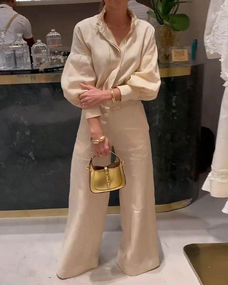 Long-sleeved solid color two-piece set