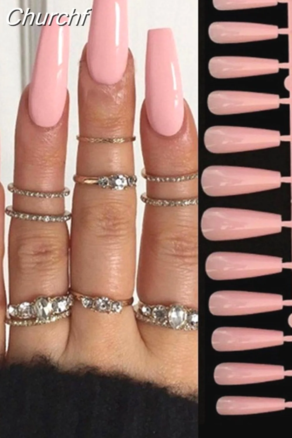 Churchf Drill False Nails Set Simple French Short Square Head Nails Manicure Fashion Full Cover Fake Nail Tips Press on Nails-Nail Inspo