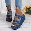 Gioiacombo&trade; Pantofole con zeppa con suola spessa in denim alla moda da donna