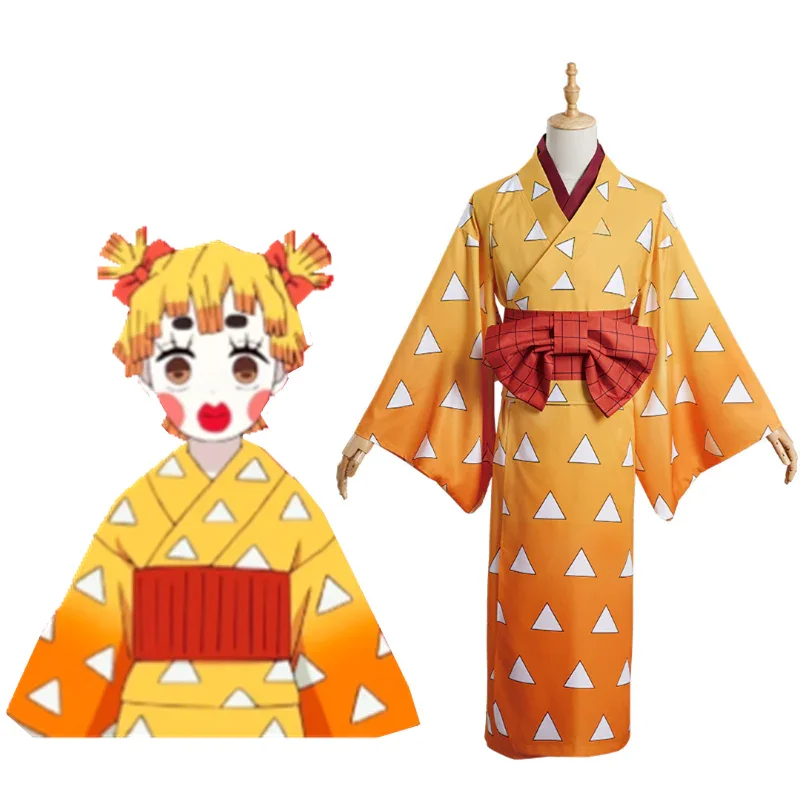 Anime Demon Slayer Agatsuma Zenitsu Cosplay Costume Kimono Dress Outfits Halloween Carnival Suit