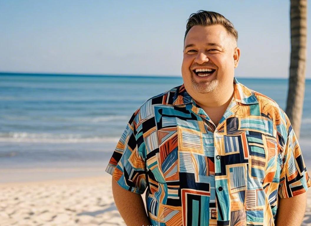 A man wearing casual matching sets that are big and tall.