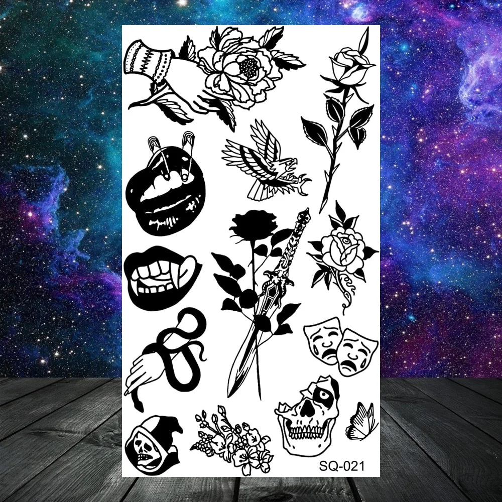 3D Constellation Rose Mountains Tatoos Temporary Tattoos For Women Men Star Moon Sun Realistic Fake Tattoo Small Washable Tatoos