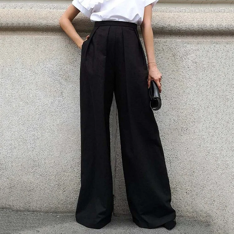 Ladies Retro Elegant High-Waisted Wide Leg Pants