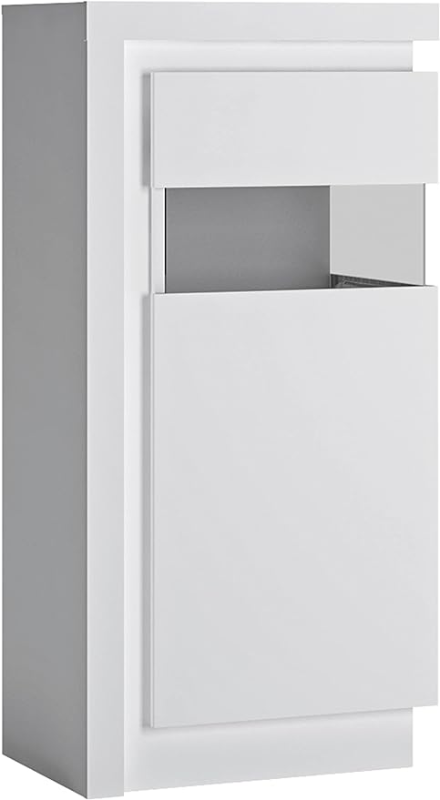 Furniture To Go | Lyon, White and High Gloss, Narrow Display Cabinet (RHD) 123.6cm