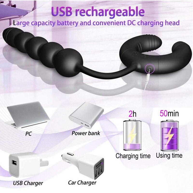 Advanced Prostate Massager with Vibrating Beads and Cock Ring for Couples