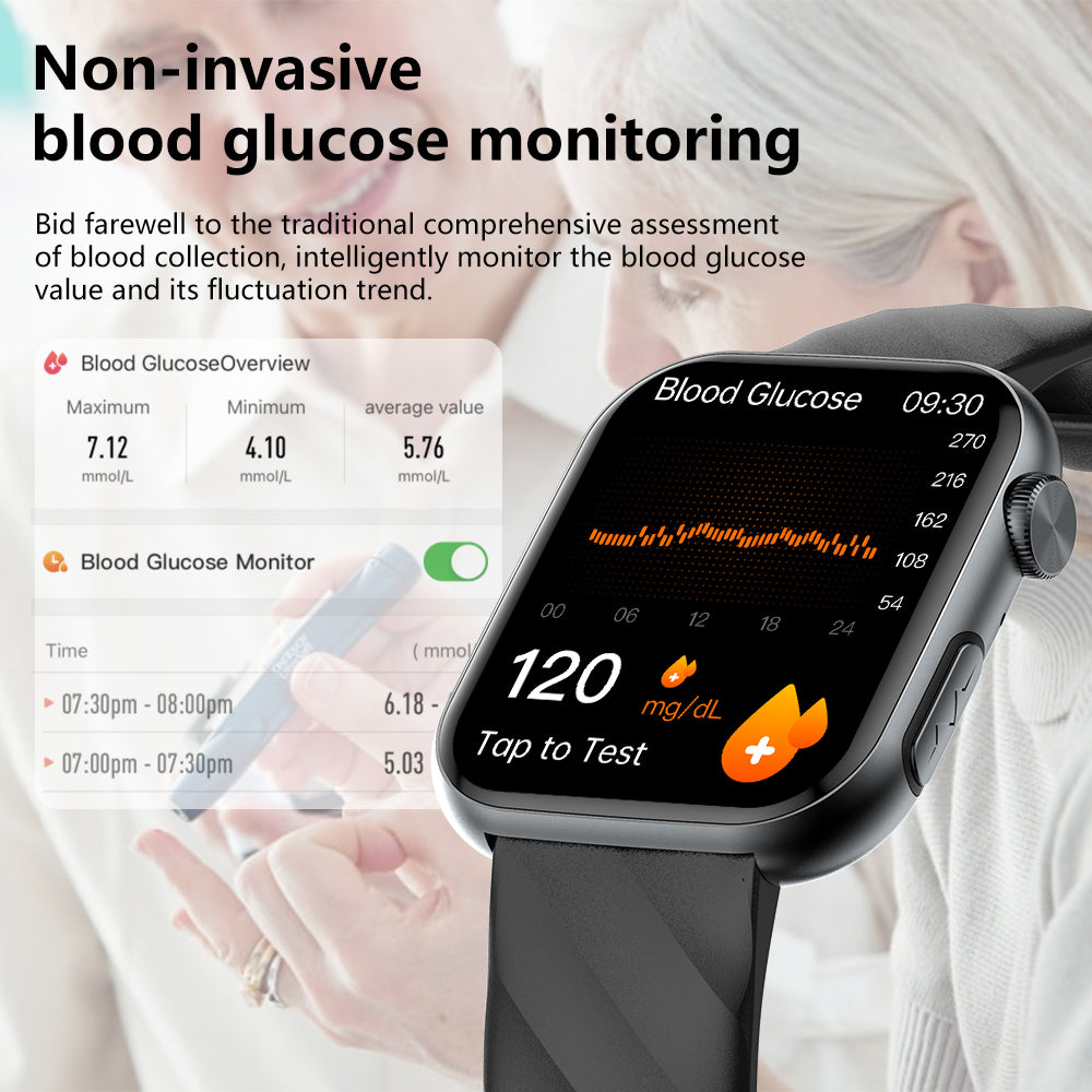 GT5 Pro Max Blood Glucose Watch With BP+HRV+ECG(EKG)+SOS+Stress+Sleep Monitoring